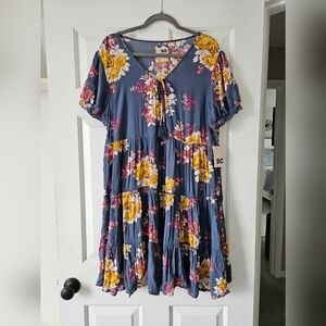 SO Blue Floral Tiered Dress***NEW***...SIZE XXL
